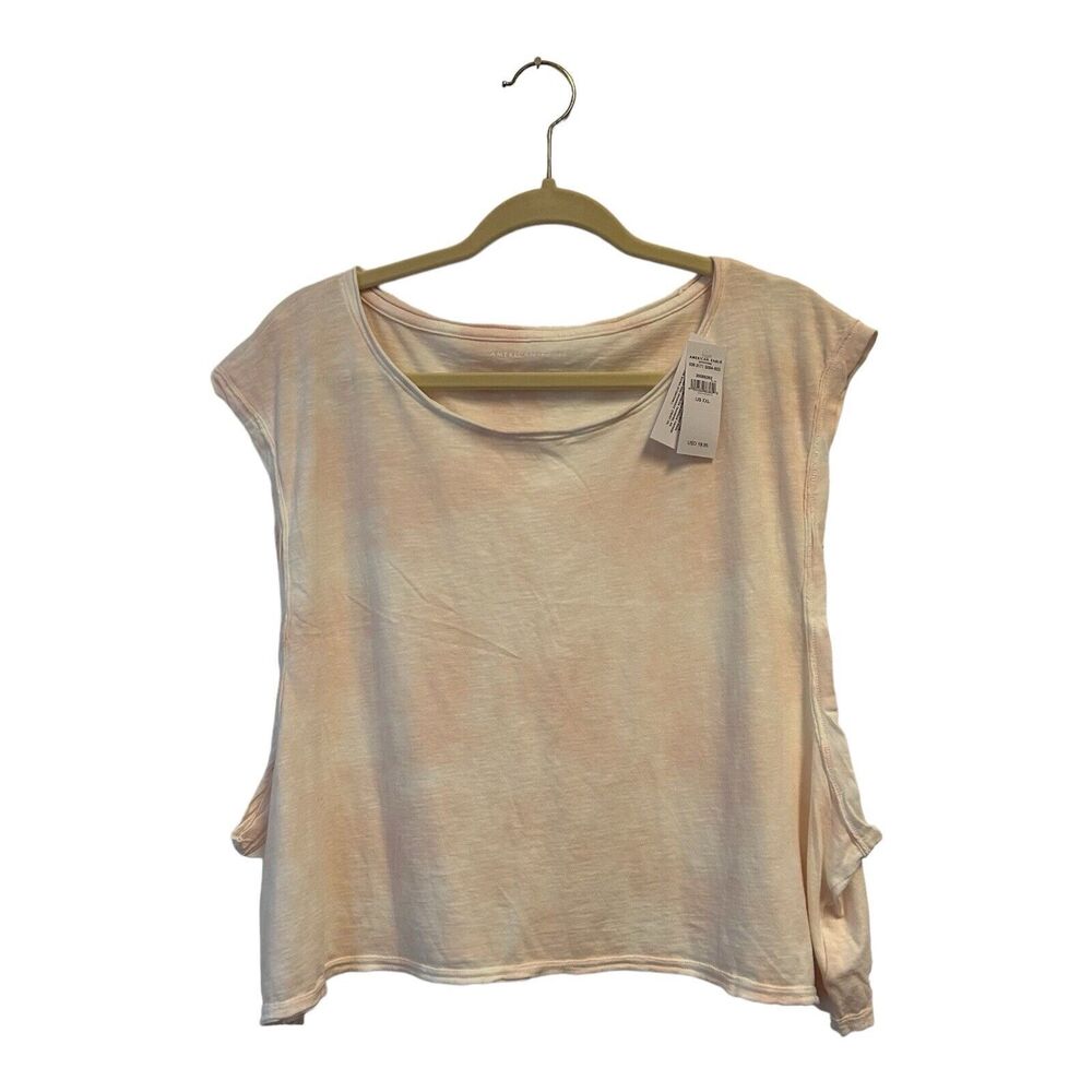 American Eagle Light Pink Tie Dye Muscle Tee Boat Neck Cropped Cotton Sz XXL NWT